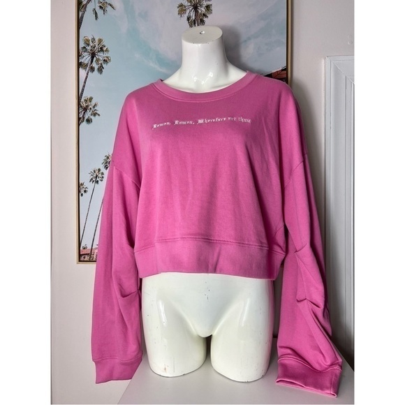 Missguided Rose Pink Romeo Cropped Pullover Relaxed Sweatshirt Size 12 Large - Picture 2 of 9